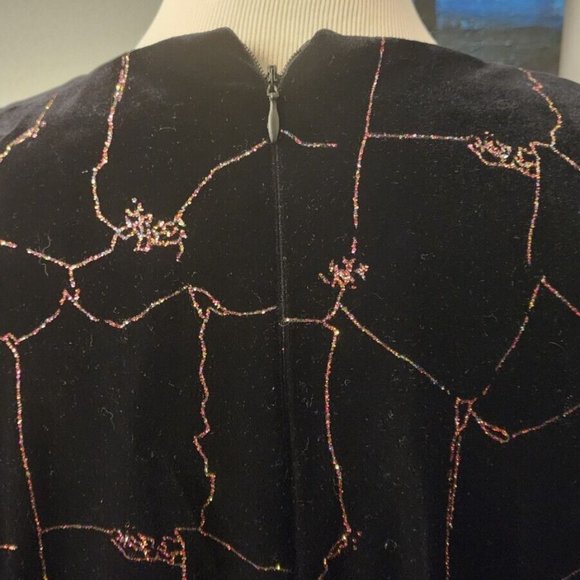 R&M Richards Karen Kwong Vintage Black Velvet Multi-Color Sparkle Tunic Size 14 - Picture 8 of 11